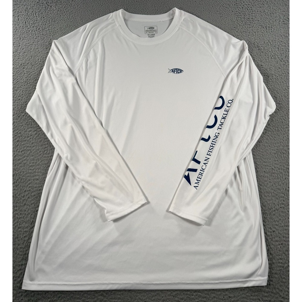 AFTCO American Fishing Tackle Co Shirt Men's 2XL White Long Sleeve Crew Neck Tee